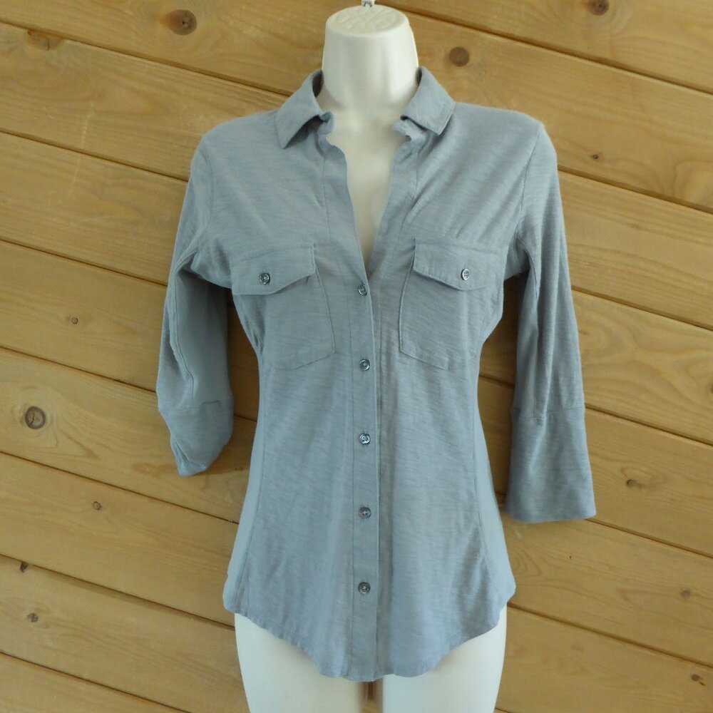 Standard James Perse Gray Breeze Contrast Panel 3/4 Sleeve Button Up Shirt 1 S